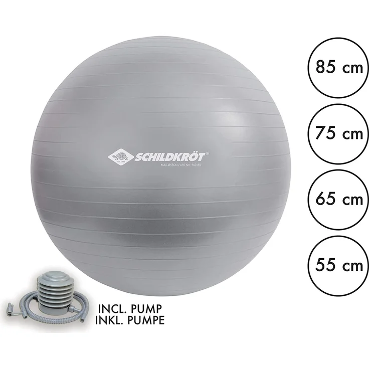 Gymnastikball 65 cm, phthalatfrei, mit Ballpumpe, silber – Bild 2