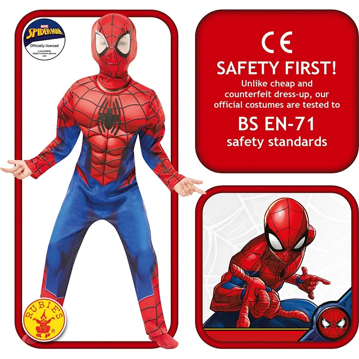 Rubies 640895 Spiderman Offizielles Marvel Spider Man, Deluxe Kind costume-age Höhe 140 cm, Jungen, 9-10 – Bild 3