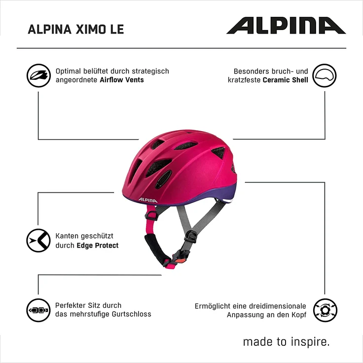 Alpina Kids Ximo Le Deeprose - Violet, Größe 47 - 51 cm - Fahrradhelm, Farbe Pink – Bild 5
