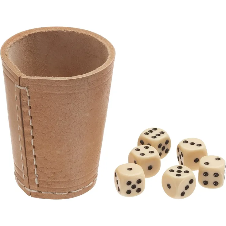 Weible 05524 - Leder-Würfelbecher Natur 9cm+6 Würfel