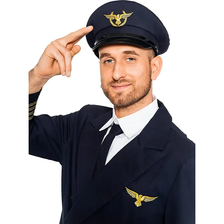 Maskworld Authentische Piloten-Mütze - perfekt für alle Überflieger die noch EIN Accessoire zu Karneval Fasching oder Halloween suchen - Uniform Verkleidung - Größe 60