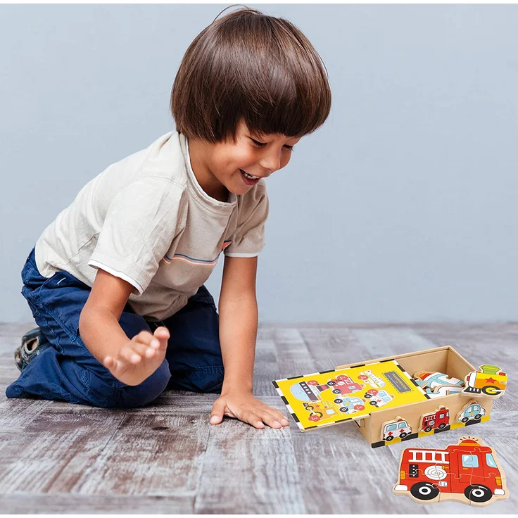 small foot 1591 Puzzle-Box „Fahrzeuge“ aus Holz, schult die Feinmotorik sowie Farb-und Formerkennung, ab 2 Jahren – Bild 3