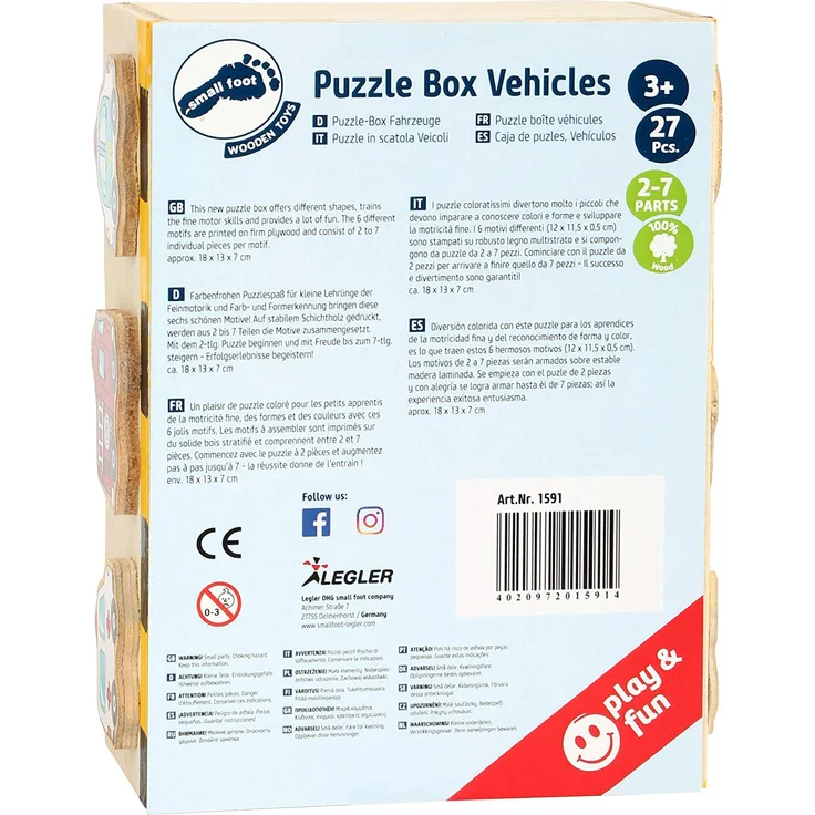 small foot 1591 Puzzle-Box „Fahrzeuge“ aus Holz, schult die Feinmotorik sowie Farb-und Formerkennung, ab 2 Jahren – Bild 4