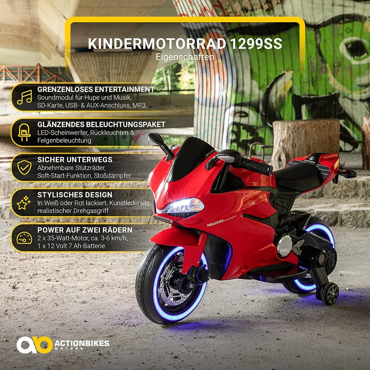 Elektromotorrad Ducati Style Kinderauto Kinderbike Elektrofahrzeug Spielzeug 35W (Rot) – Bild 2