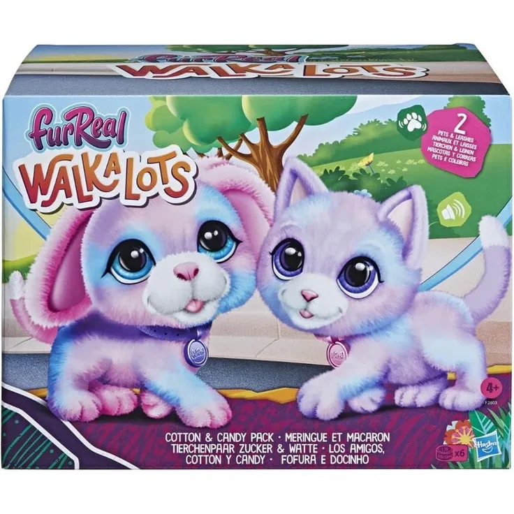 Hasbro furReal Walkalots Tierchenpaar Zucker & Watte 2er-Pack, interaktives elektronisches Hündchen und Kätzchen, ab 4 Jahren geeignet