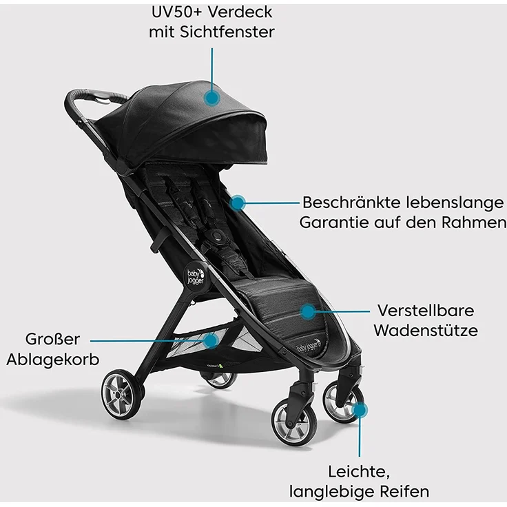 Baby Jogger City Tour 2 Reisebuggy | Kleiner, leichter und kompakter Buggy mit Einhandfalt | Shadow Grey (Grau) – Bild 6