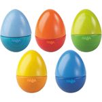 Haba 7733 - Musikeier, 5 farbenfrohe Rasseleier, aus Holz, zur Förderung der musikalischen Entwicklung von Babys und Kleinkindern ab 2 Jahren