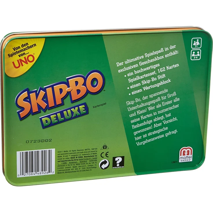 Mattel Games L3671 - Skip-Bo Deluxe in Metallzinn Kartenspiel, geeignet für 2 - 6 Spieler, Spielzeit ca. 30 Minuten, Spielzeug ab 7 Jahren – Bild 2