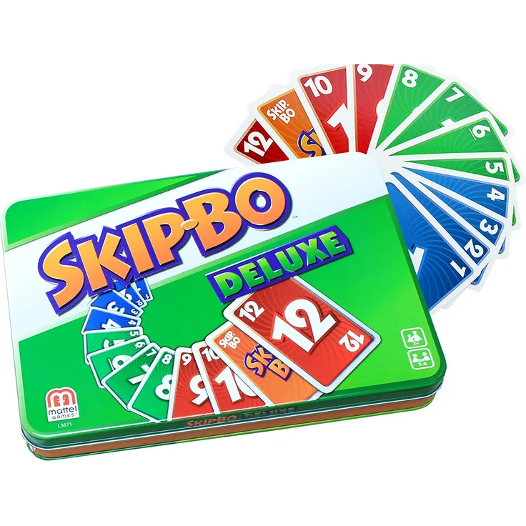 Mattel Games L3671 - Skip-Bo Deluxe in Metallzinn Kartenspiel, geeignet für 2 - 6 Spieler, Spielzeit ca. 30 Minuten, Spielzeug ab 7 Jahren