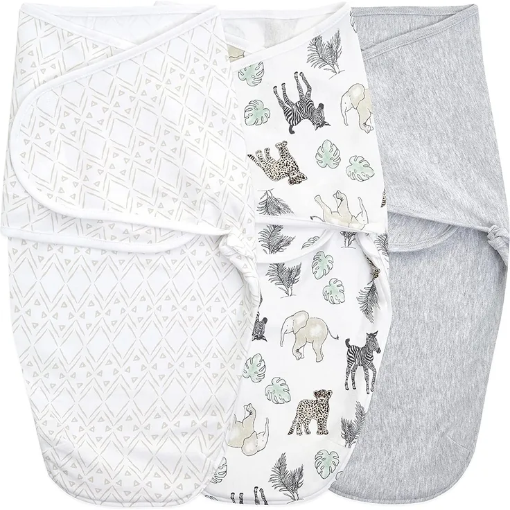 aden + anais Essentials Easy Swaddle™ wrap, Baby-Pucksack für mühelos pucken, Wickel-Pucktuch aus 100% Baumwolle für Neugeborene, 4-6 Monate, 1,0 TOG, 3er-Pack, Toile