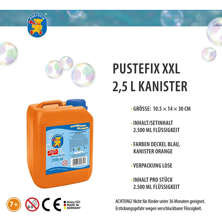 Pustefix XXL-Bubbles + XXL Bubbles Nachfüllkanister 2,5 Liter I Seifenblasenwasser und Zubehör I Bunte Bubbles Made in Germany I Für Hochzeit, Kindergeburtstag, Standesamt I Riesen-Seifenblasen – Bild 3