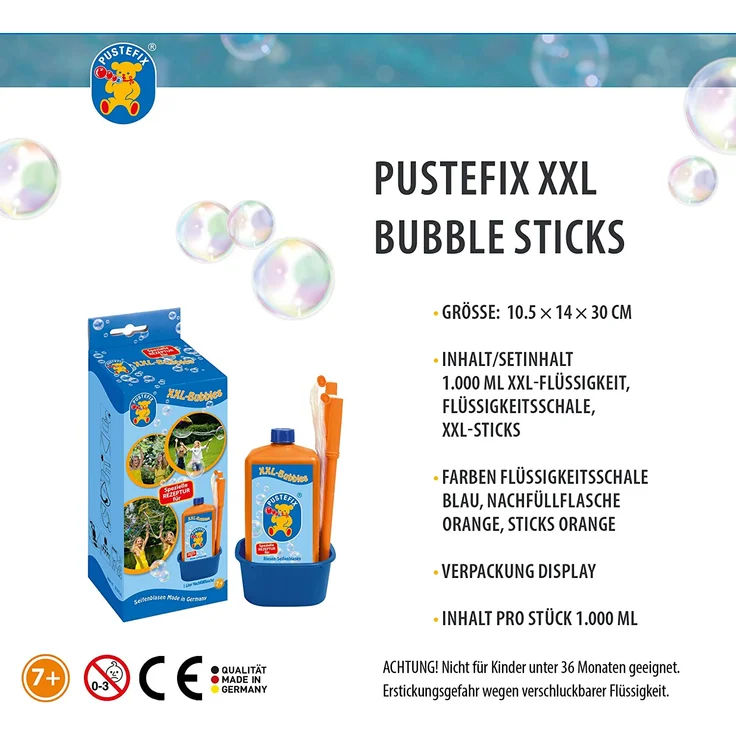 Pustefix XXL-Bubbles + XXL Bubbles Nachfüllkanister 2,5 Liter I Seifenblasenwasser und Zubehör I Bunte Bubbles Made in Germany I Für Hochzeit, Kindergeburtstag, Standesamt I Riesen-Seifenblasen – Bild 4