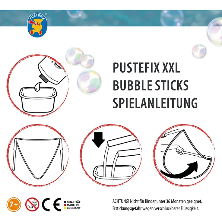 Pustefix XXL-Bubbles + XXL Bubbles Nachfüllkanister 2,5 Liter I Seifenblasenwasser und Zubehör I Bunte Bubbles Made in Germany I Für Hochzeit, Kindergeburtstag, Standesamt I Riesen-Seifenblasen – Bild 5
