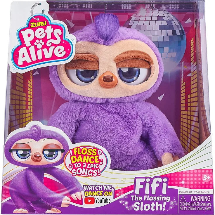 Zuru 9516 Pets Alive Fifi das tanzende Faultier, Tanzt den Floss-Tanz, ab 3 Jahren