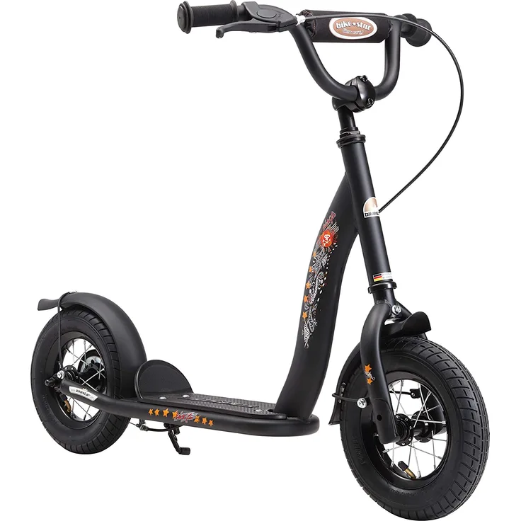 BIKESTAR Roller Kinderroller Tretroller Kickscooter mit Luftreifen für Jungen und Mädchen ab 4-5 Jahre ★ 10 Zoll Classic Kinder Scooter ★ Schwarz (matt)