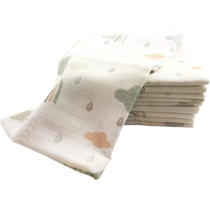 10x Spucktücher Mullwindeln Baby Baumwolle 80x70 cm | ÖKO-TEX (Wolken (10 grün)) – Bild 2
