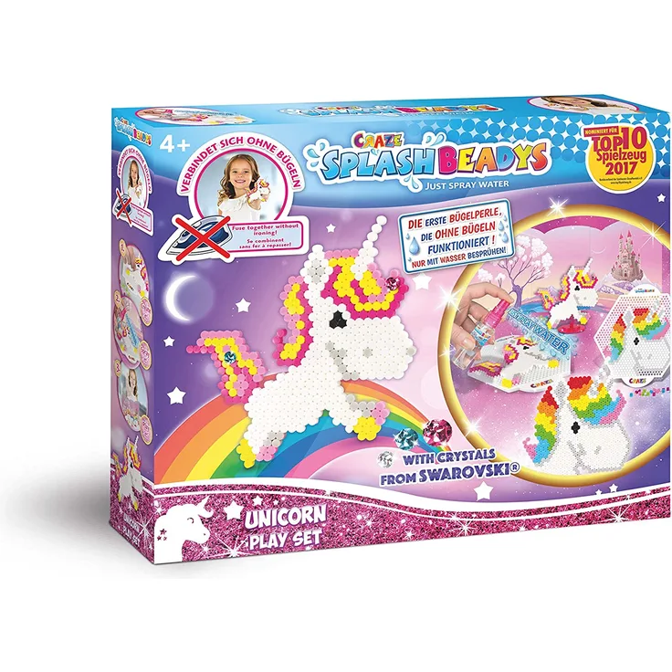 Craze Splash BEADYS Einhorn Swarovski Wasserperlen Bastelset für Kinder Bügelperlen ohne Bügeln 58467 58467-Splash, Play Set Unicorn