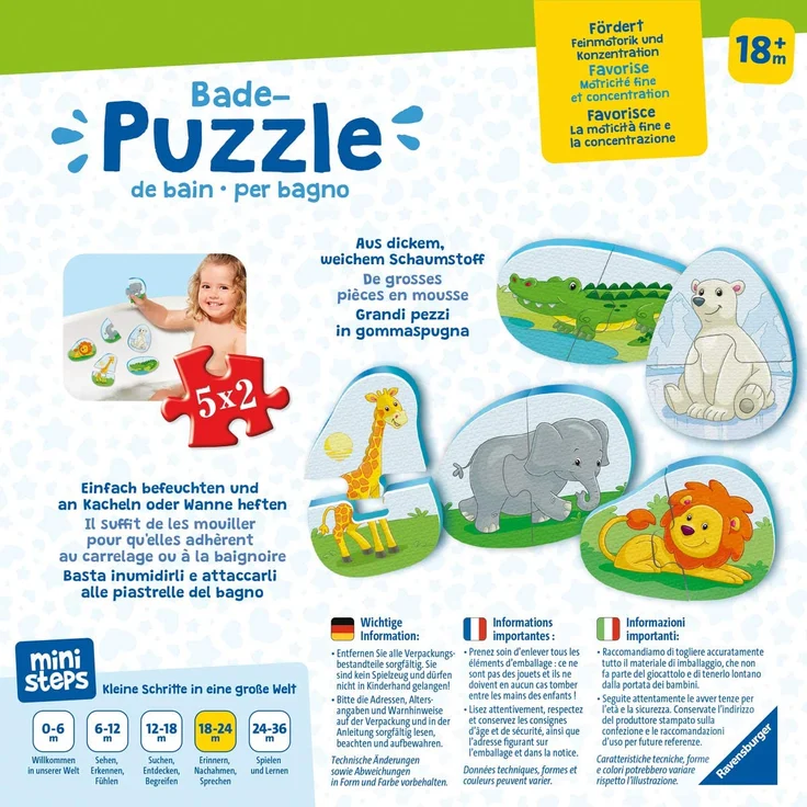 Ravensburger ministeps 4166 Bade-Puzzle Zoo, Badewannenspielzeug, Spielzeug zum Baden ab 18 Monate - Preisvergleich – Bild 5