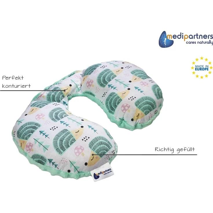 Medi Partners NACKENKISSEN Kinder Nacken Nackenstütze 100% Baumwolle/Minky Baby Nackenhörnchen für auto Kinderwagen autofahrt reisen Schlaf Hals kissen Schlummerrolle (minze Igel mit minzer Minky) – Bild 2