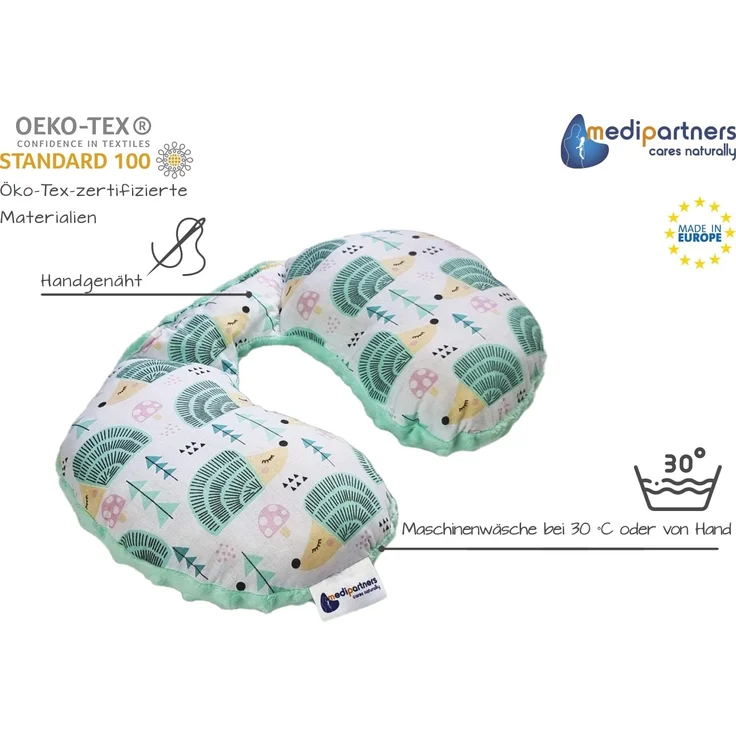Medi Partners NACKENKISSEN Kinder Nacken Nackenstütze 100% Baumwolle/Minky Baby Nackenhörnchen für auto Kinderwagen autofahrt reisen Schlaf Hals kissen Schlummerrolle (minze Igel mit minzer Minky) – Bild 4