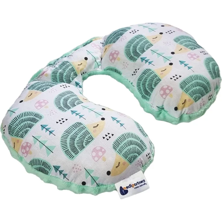 Medi Partners NACKENKISSEN Kinder Nacken Nackenstütze 100% Baumwolle/Minky Baby Nackenhörnchen für auto Kinderwagen autofahrt reisen Schlaf Hals kissen Schlummerrolle (minze Igel mit minzer Minky) – Bild 1