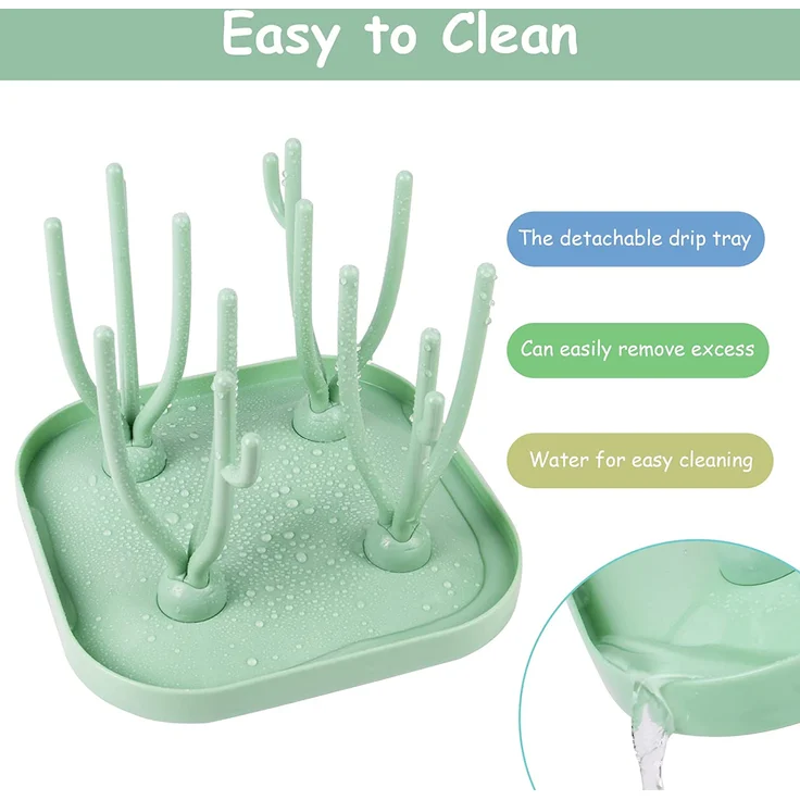 Vicloon Trockenständer Babyflaschen,Trockenständer für Babyflaschen mit Abtropfschale,BPA frei Babyflaschen Zubehör zum Trocknen von Babyflaschensaugern - Grün – Bild 7