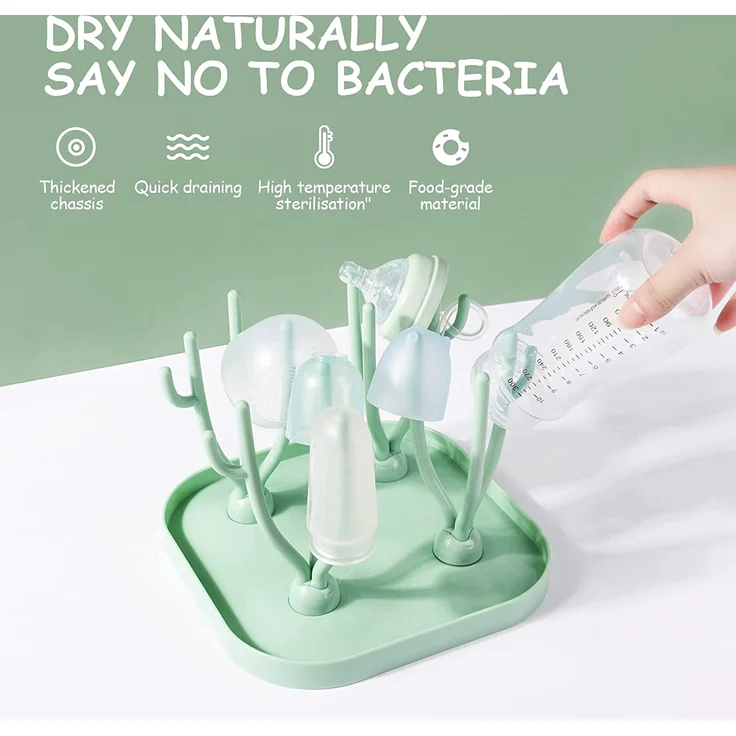 Vicloon Trockenständer Babyflaschen,Trockenständer für Babyflaschen mit Abtropfschale,BPA frei Babyflaschen Zubehör zum Trocknen von Babyflaschensaugern - Grün – Bild 3