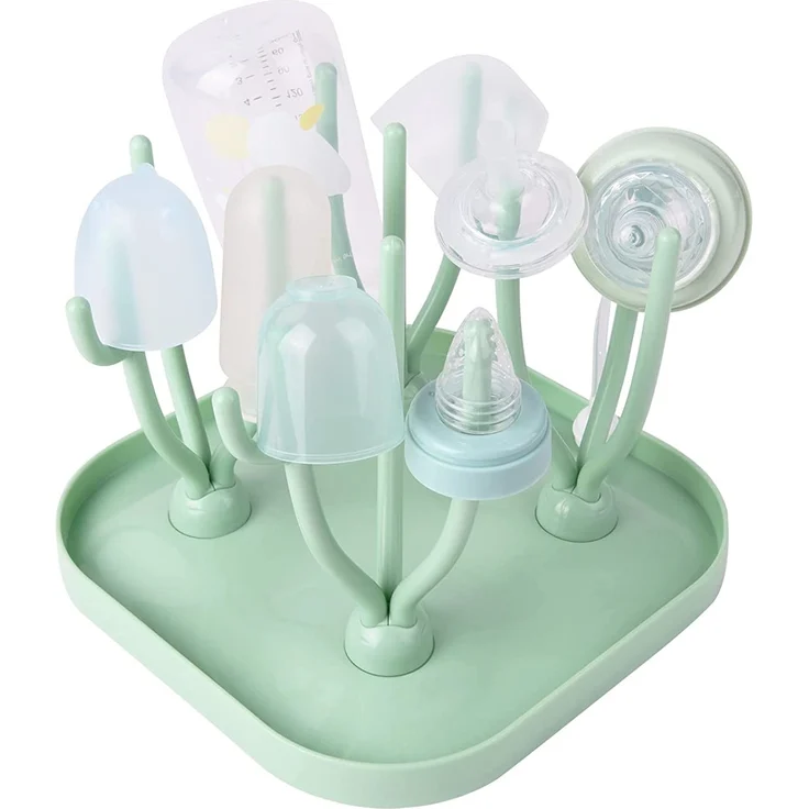 Vicloon Trockenständer Babyflaschen,Trockenständer für Babyflaschen mit Abtropfschale,BPA frei Babyflaschen Zubehör zum Trocknen von Babyflaschensaugern - Grün – Bild 1