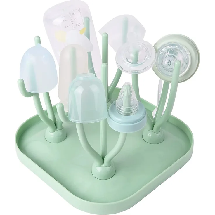 Vicloon Trockenständer Babyflaschen,Trockenständer für Babyflaschen mit Abtropfschale,BPA frei Babyflaschen Zubehör zum Trocknen von Babyflaschensaugern - Grün