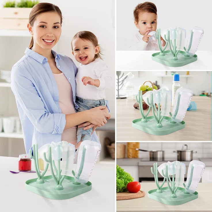Vicloon Trockenständer Babyflaschen,Trockenständer für Babyflaschen mit Abtropfschale,BPA frei Babyflaschen Zubehör zum Trocknen von Babyflaschensaugern - Grün – Bild 6