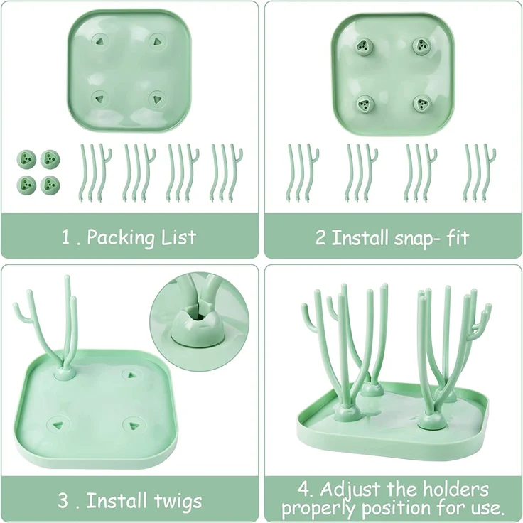 Vicloon Trockenständer Babyflaschen,Trockenständer für Babyflaschen mit Abtropfschale,BPA frei Babyflaschen Zubehör zum Trocknen von Babyflaschensaugern - Grün – Bild 5