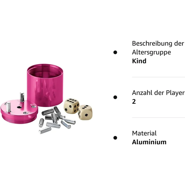 BestSaller 3008 SUPER SIX Würfelspiel Aluminum, 36 Spielstäbchen & 2 Würfel, pink – Bild 6