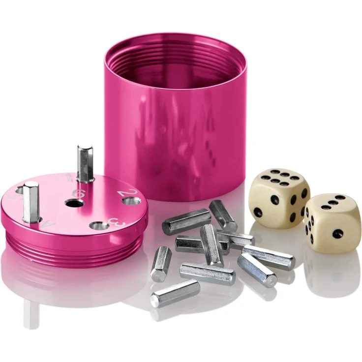 BestSaller 3008 SUPER SIX Würfelspiel Aluminum, 36 Spielstäbchen & 2 Würfel, pink – Bild 4