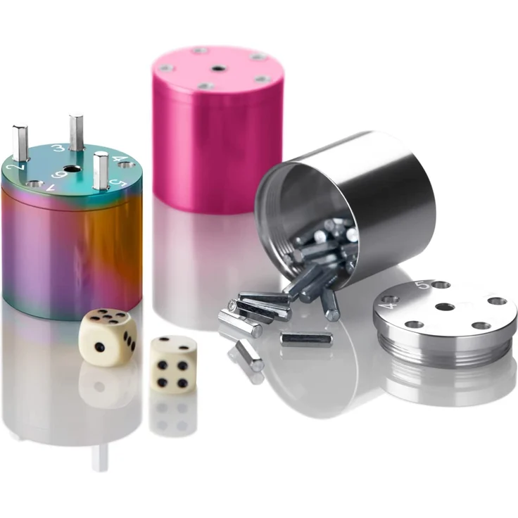 BestSaller 3008 SUPER SIX Würfelspiel Aluminum, 36 Spielstäbchen & 2 Würfel, pink – Bild 5