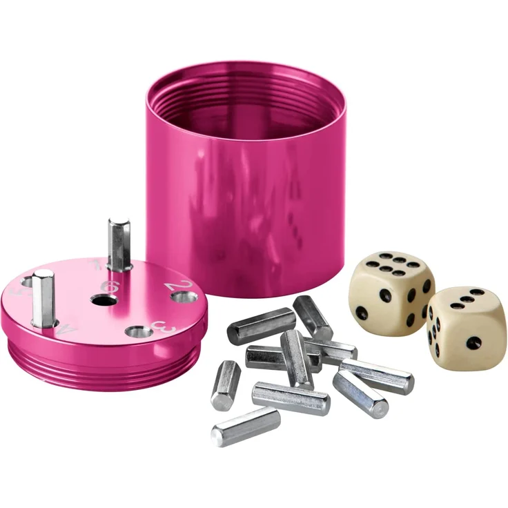 BestSaller 3008 SUPER SIX Würfelspiel Aluminum, 36 Spielstäbchen & 2 Würfel, pink – Bild 1