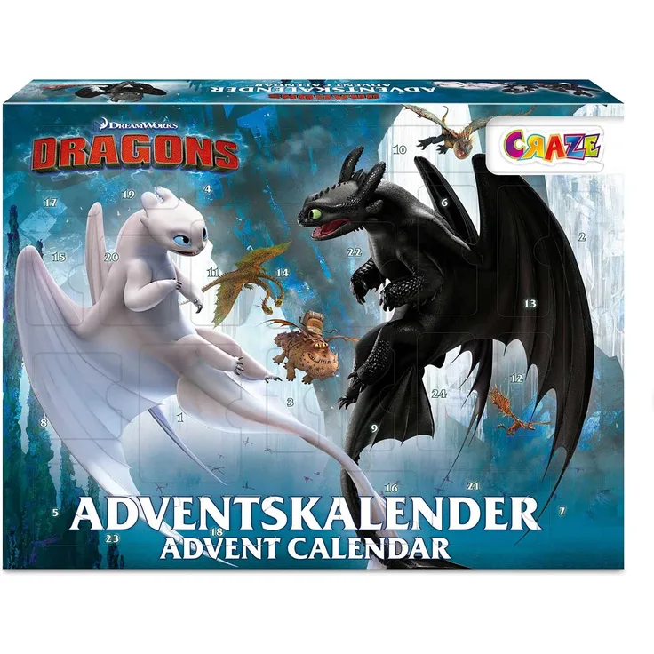 CRAZE Adventskalender 2020 DRAGONS Drachenzähmen Spielfiguren Weihnachtskalender Spielzeug Drachenfiguren Drachen Zubehör für Jungen und Mädchen 24645