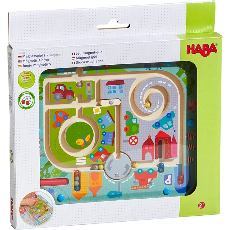 Haba 301056 - Magnetspiel Stadtlabyrinth, pädagogisches Holzspielzeug für Kinder ab 2 Jahren, schult die Logik und Feinmotorik – Bild 6