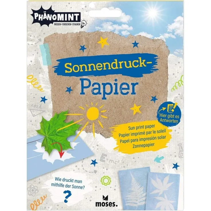 moses. PhänoMINT Sonnendruck-Papier, Experimentierspielzeug für Kinder, Bastelpapier zum Beobachten wissenschaftlicher Phänomene, 10 Papierblätter zum Drucken verschiedener Objekte