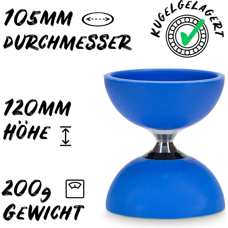 Diabolo Freizeitsport Jonglier-Set Pro mit kugelgelagertem Diabolo (blau), Handsticks aus Aluminium, Ersatzschnur (160cm) und Gedruckter Anleitung - mit Geschenkverpackung ideal zum Verschenken – Bild 2