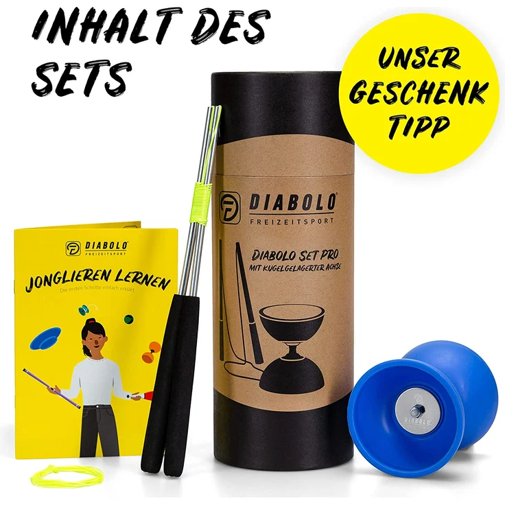 Diabolo Freizeitsport Jonglier-Set Pro mit kugelgelagertem Diabolo (blau), Handsticks aus Aluminium, Ersatzschnur (160cm) und Gedruckter Anleitung - mit Geschenkverpackung ideal zum Verschenken – Bild 5