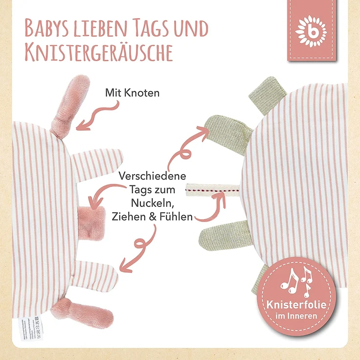 Babyspielzeug, Knistertuch, Schmusetuch, Label Tuch, Reh, 36 x 28 x 3 cm, von Bieco – Bild 4