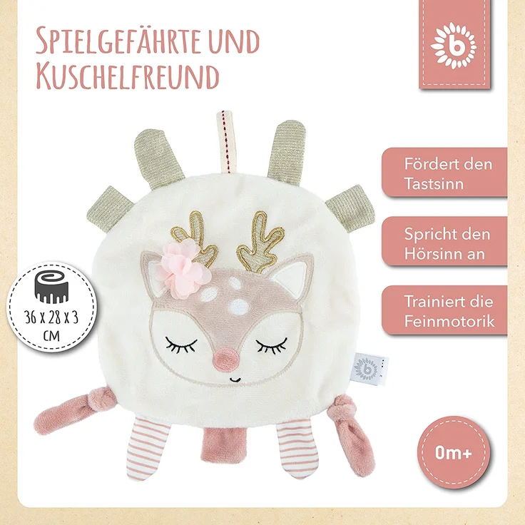 Babyspielzeug, Knistertuch, Schmusetuch, Label Tuch, Reh, 36 x 28 x 3 cm, von Bieco – Bild 2