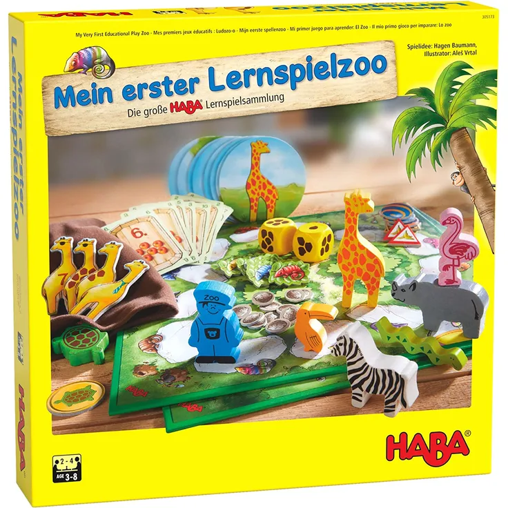 HABA 305173 - Mein erster Lernspielzoo, 10 Lernspiele zur Förderung von Konzentration, Zahlenverständnis, Tastsinn und Erkennen von Formen und Farben; Spiele ab 3 Jahren