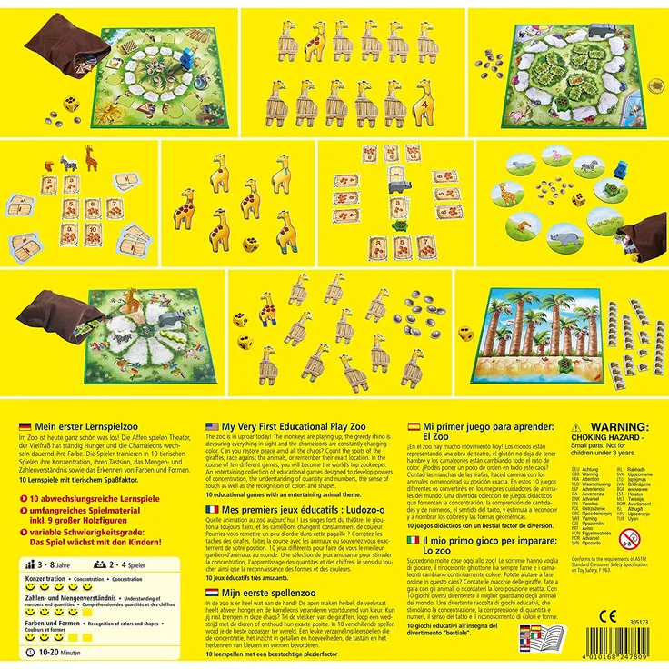 HABA 305173 - Mein erster Lernspielzoo, 10 Lernspiele zur Förderung von Konzentration, Zahlenverständnis, Tastsinn und Erkennen von Formen und Farben; Spiele ab 3 Jahren – Bild 2