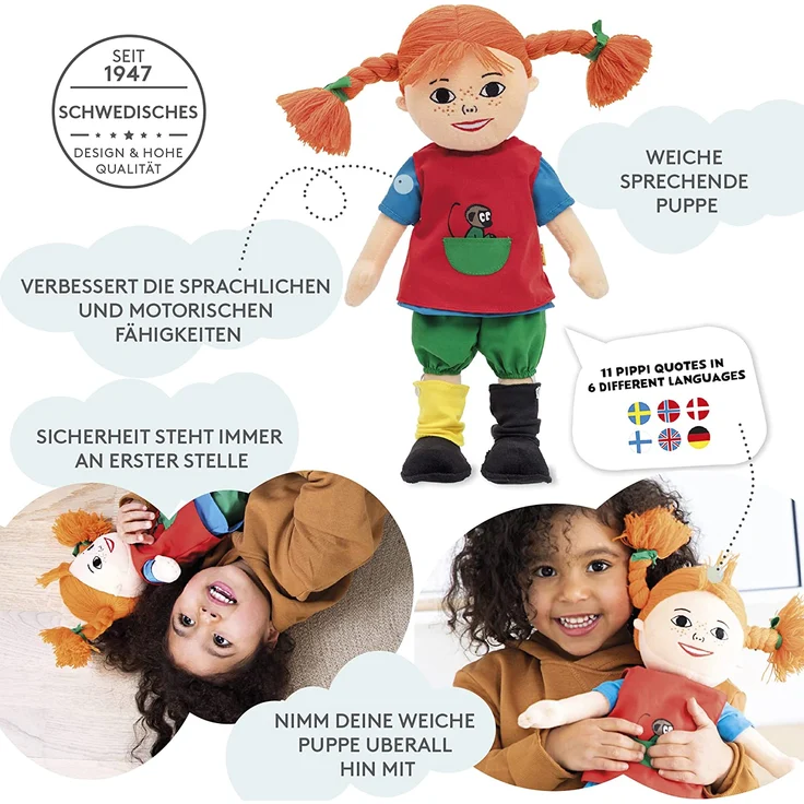 Sprechpuppe Pippi Stoff 40 cm – Bild 2