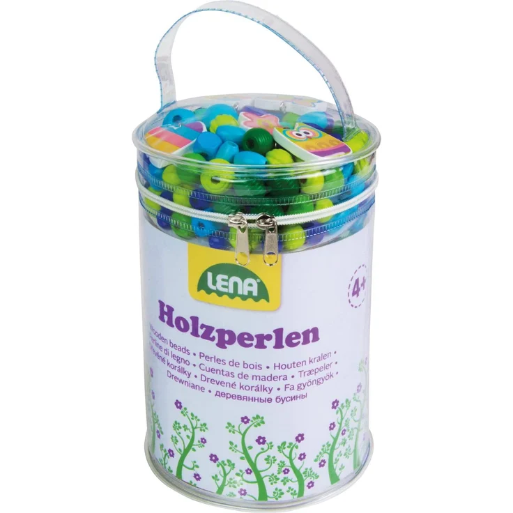 Lena 32003 Bastelset Holzperlen mit 400 Fädelperlen, 5 Anhänger und 6 Schnüre, Holzfädelperlen Set für Kinder ab 4 Jahre, Perlen zum selber Basteln von Schmuckketten, Perlenschmuck aus Holz, blau - Preisvergleich – Bild 1