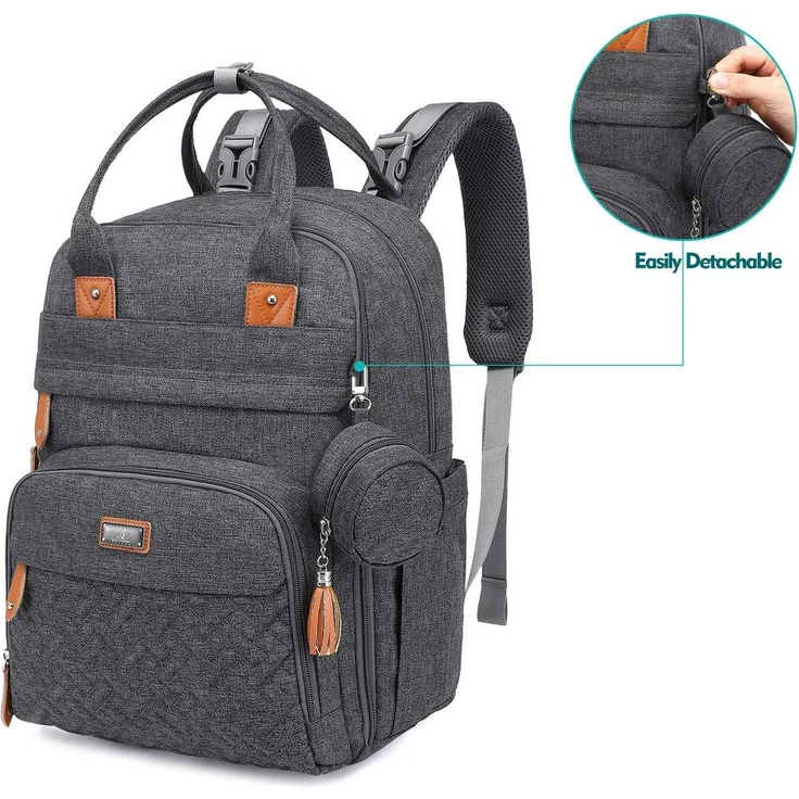 BabbleRoo Baby Wickeltasche/Rucksack, Wickelrucksack lässige Wickeltaschen, Multifunktional Große Kapazität Babytasche Reiserucksack mit Wickelauflage & Schnullerhalter (dunkelgrau) – Bild 7