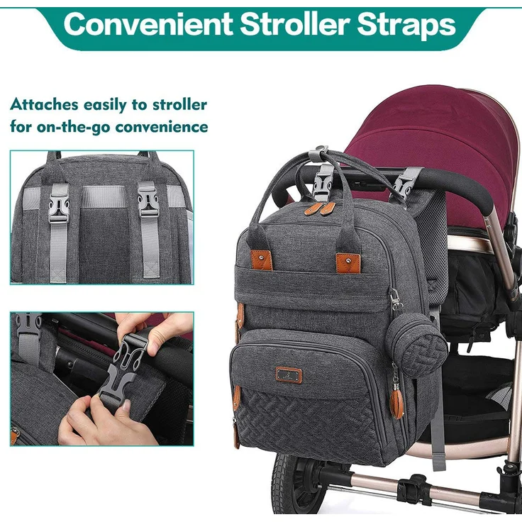 BabbleRoo Baby Wickeltasche/Rucksack, Wickelrucksack lässige Wickeltaschen, Multifunktional Große Kapazität Babytasche Reiserucksack mit Wickelauflage & Schnullerhalter (dunkelgrau) – Bild 5