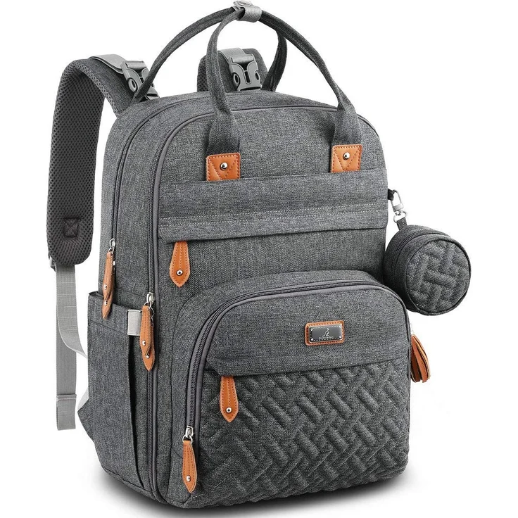 BabbleRoo Baby Wickeltasche/Rucksack, Wickelrucksack lässige Wickeltaschen, Multifunktional Große Kapazität Babytasche Reiserucksack mit Wickelauflage & Schnullerhalter (dunkelgrau) – Bild 1