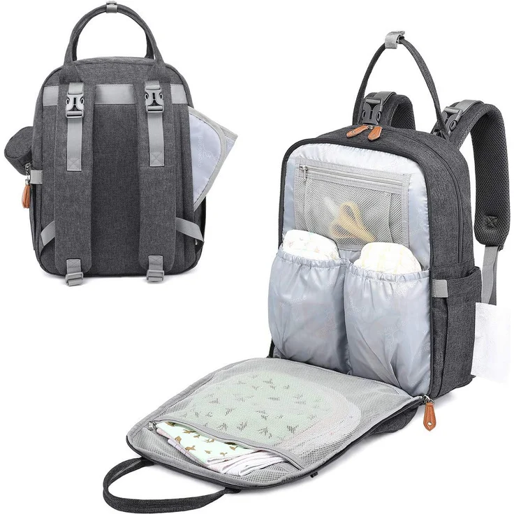 BabbleRoo Baby Wickeltasche/Rucksack, Wickelrucksack lässige Wickeltaschen, Multifunktional Große Kapazität Babytasche Reiserucksack mit Wickelauflage & Schnullerhalter (dunkelgrau) – Bild 4